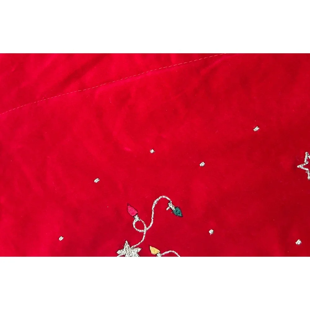 VTG Tree Skirt 44in Red Velvet Teddy Bear Embroidered Holiday Traditional Kitsch